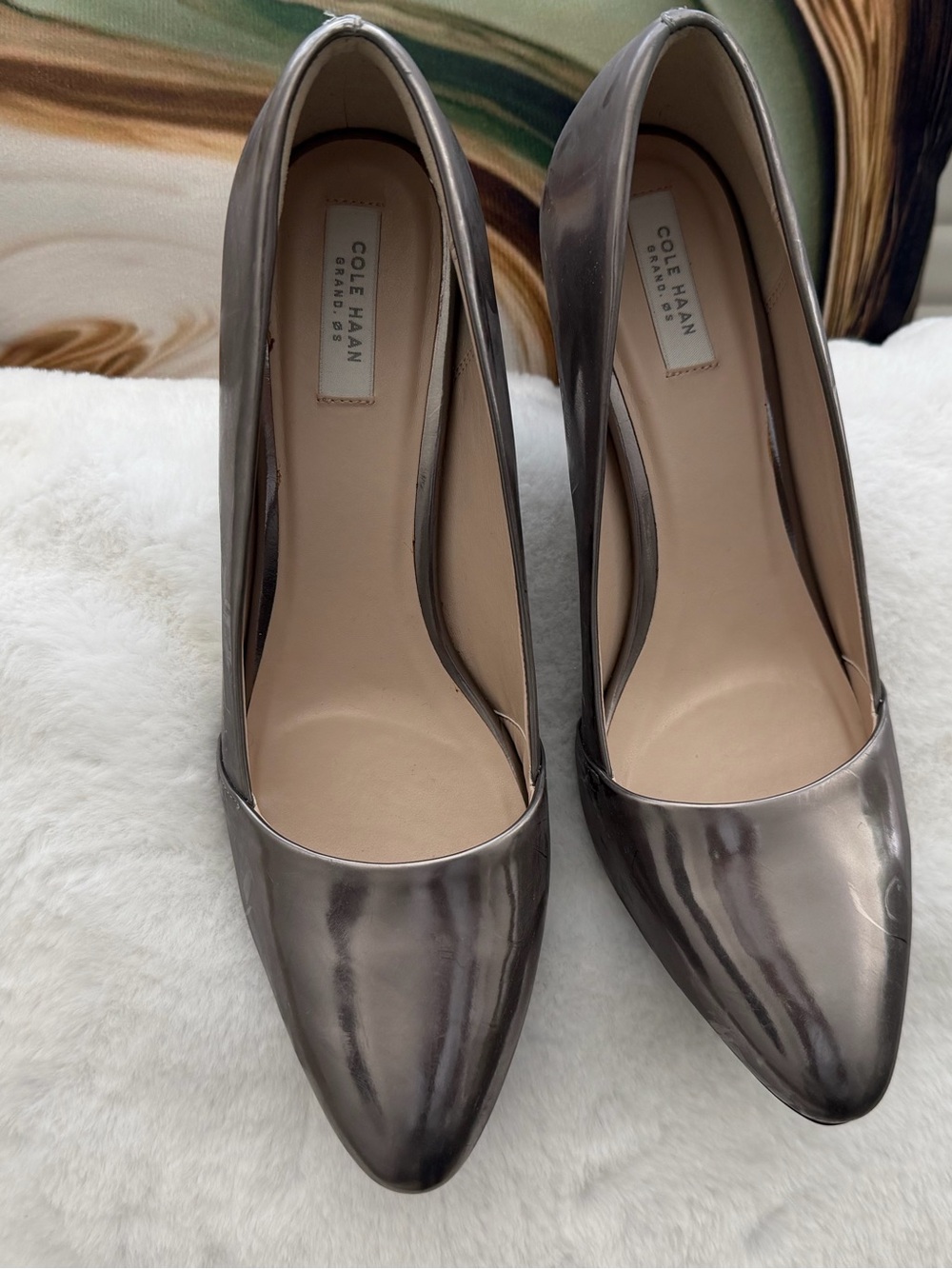 Cole Haan Shiny Pewter Pointed-Toe Heels